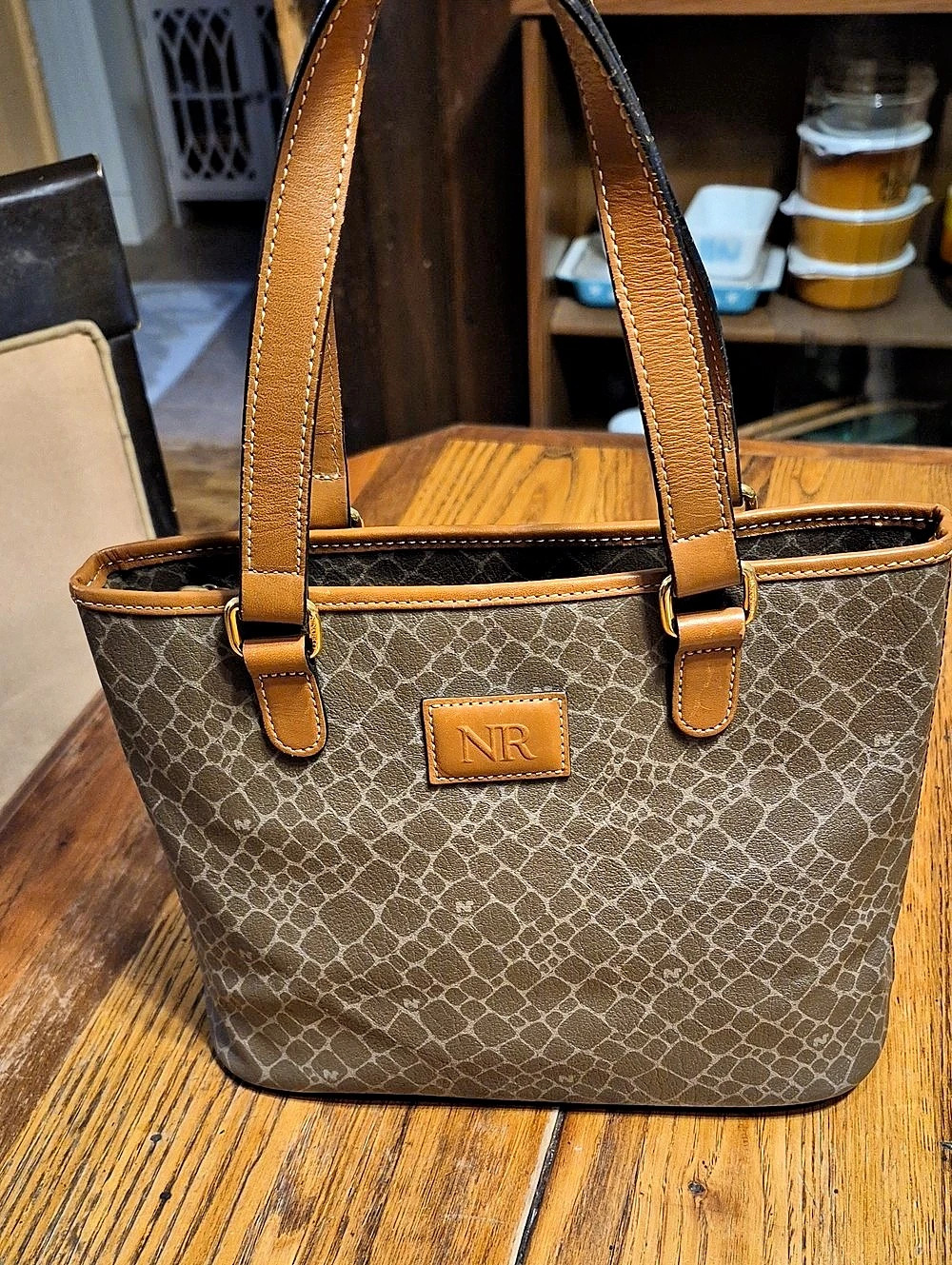 Nina Ricci Geometric Tote in Brown & Gray